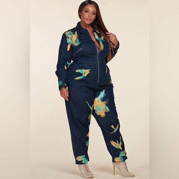 ❤️ NEW L’ATISTE BY AMY PLUS SIZE DENIM JUMPSUITS - Picture 2 of 13